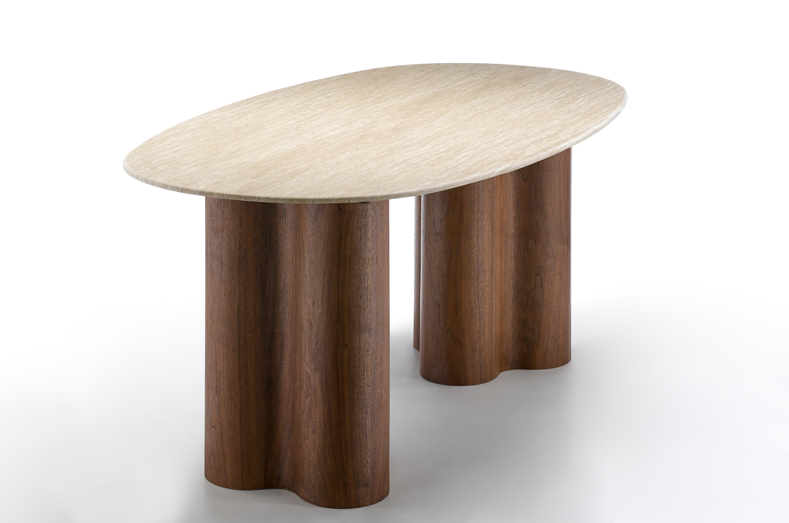 Walnut Dining Table with Travertine Marble Top - Koopfurn