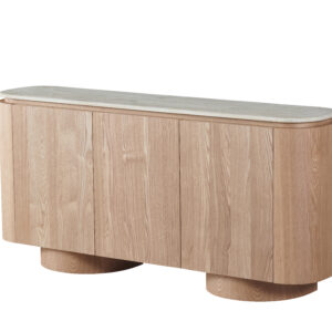 Veneer Curved Buffet Table with Travertine Marble top