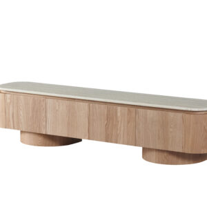 Curved Veneer Tv Stand with Travertine marble top