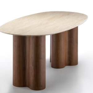 Walnut Dining Table with Travertine Marble Top