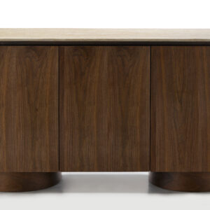 Walnut Curved Buffet Table with Travertine marble top